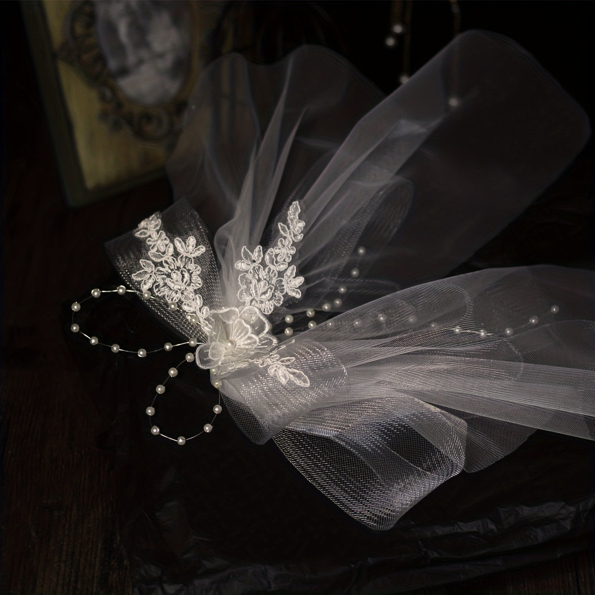 Mesh Flower Embroidered Bowknot Bridal Hair Accessories