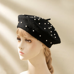 Women Faux Pearl Beret French Style Warm Hat Chinese Year Gift