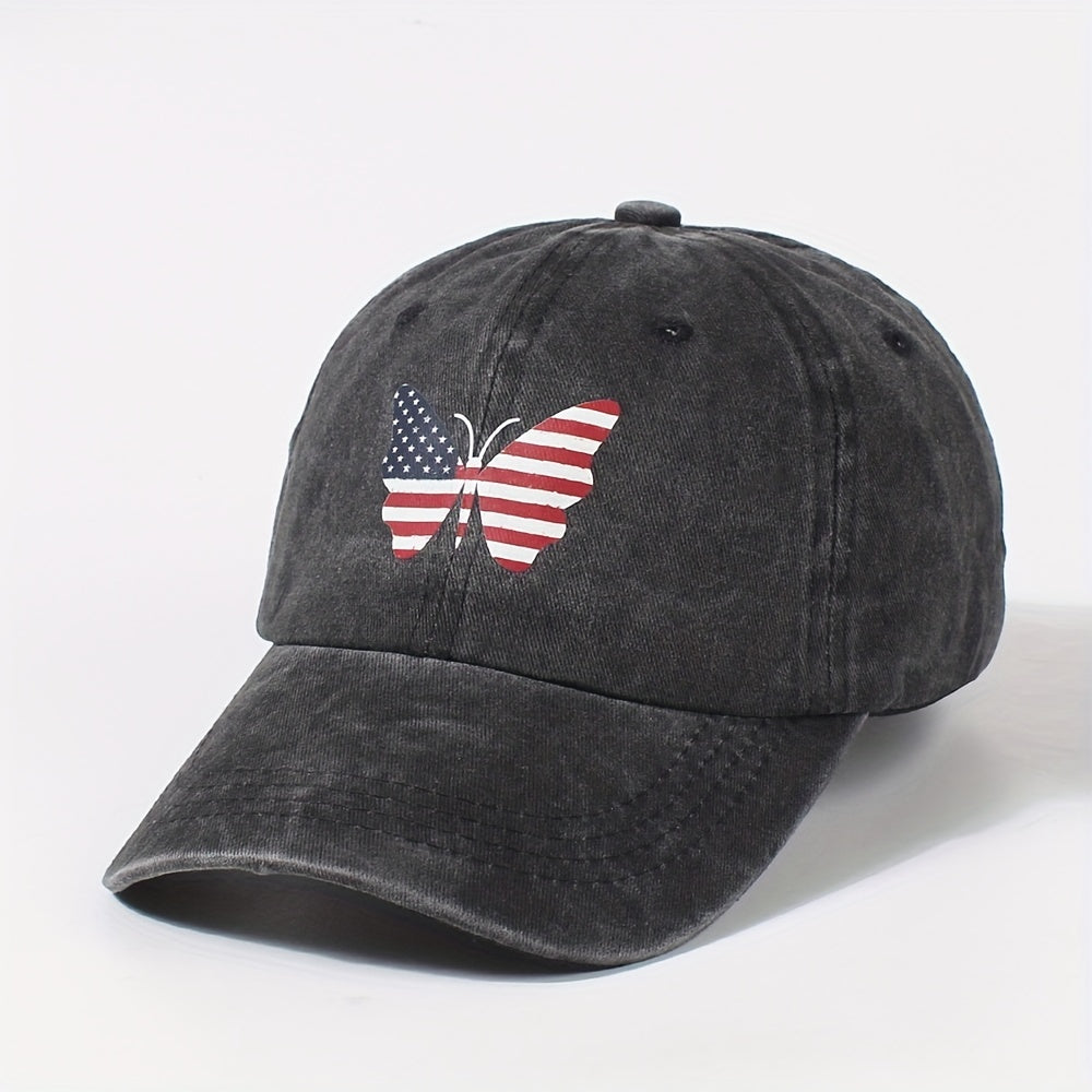 Independence Butterfly Baseball Cap Flag Patriotic Distressed Dad Hat