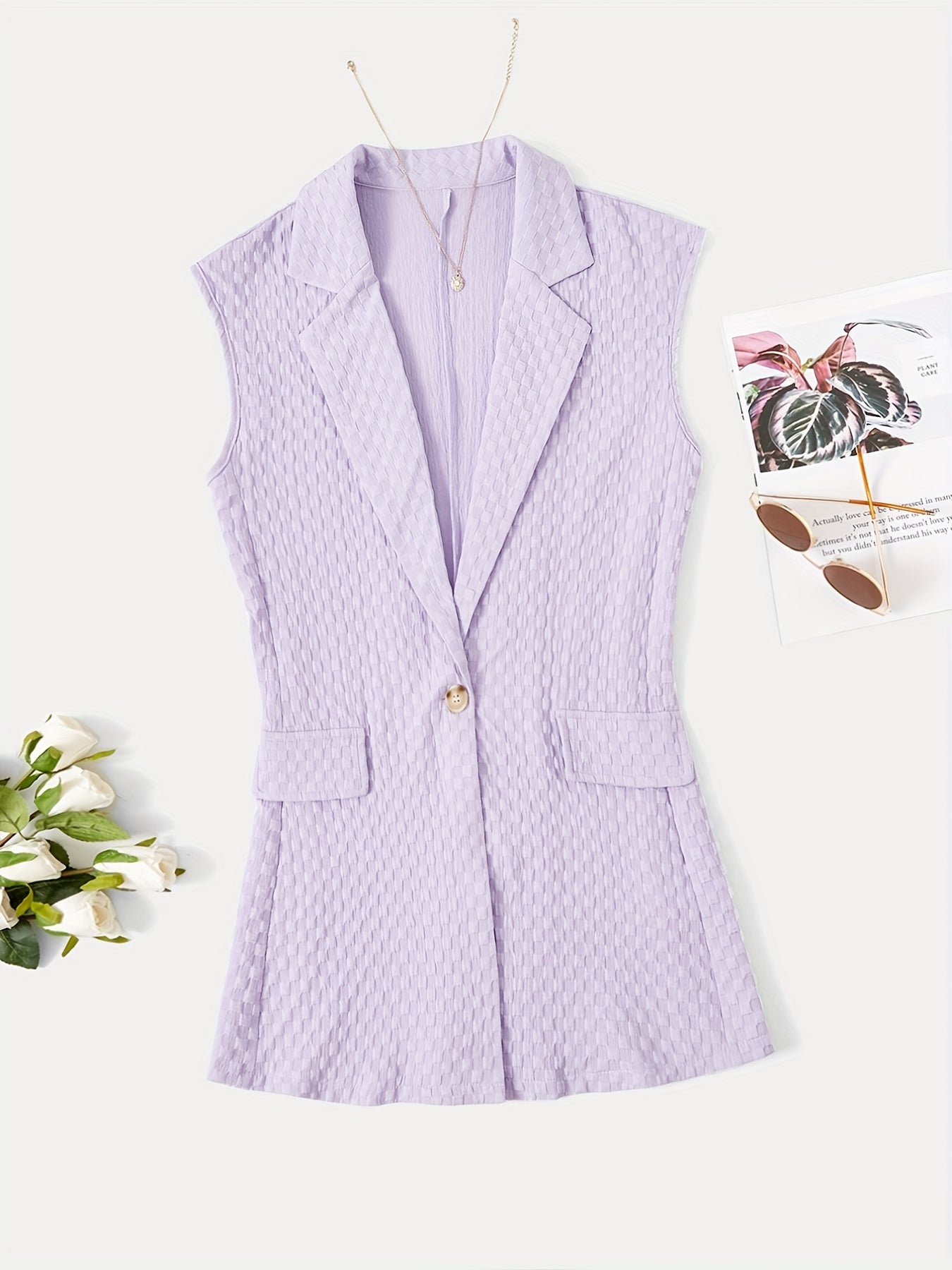 Solid Sleeveless Vest Blazer Casual Lapel Outerwear
