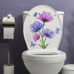 Funny Flower Pattern Toilet Lid Decal Bathroom Decor Sticker