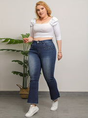Rhinestone Flared Jeans Button Fly