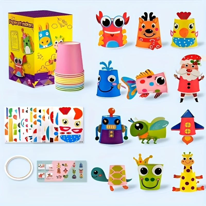 12pcs Animal Cup Sticker DIY Craft Set for Kids- Christmas Halloween Ea