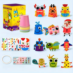 12pcs Animal Cup Sticker DIY Craft Set for Kids- Christmas Halloween Ea