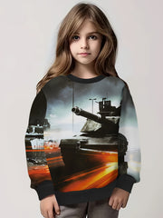 Tank Graphic Long Sleeve Sweatshirt, Spring Fall Sports Gift