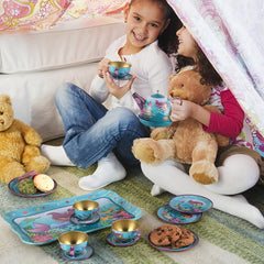 15pcs Mermaid Tea Party Set for Little Girls Pretend Tin Teapot Set