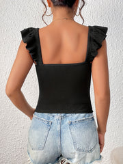 Ruffle Trim V Neck Tank Top Sleeveless Ruched Tank Top
