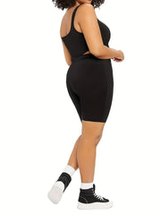 Sporty Shorts Women's Plus Solid High Rise Biker Shorts
