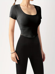 Sporty Crew Neck T Shirt High Stretch Quick Dry Sports Tee Women's Activewear