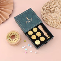 Green Retro Style Wax Seal Set - 1 Wax Seal, 6 Copper Heads
