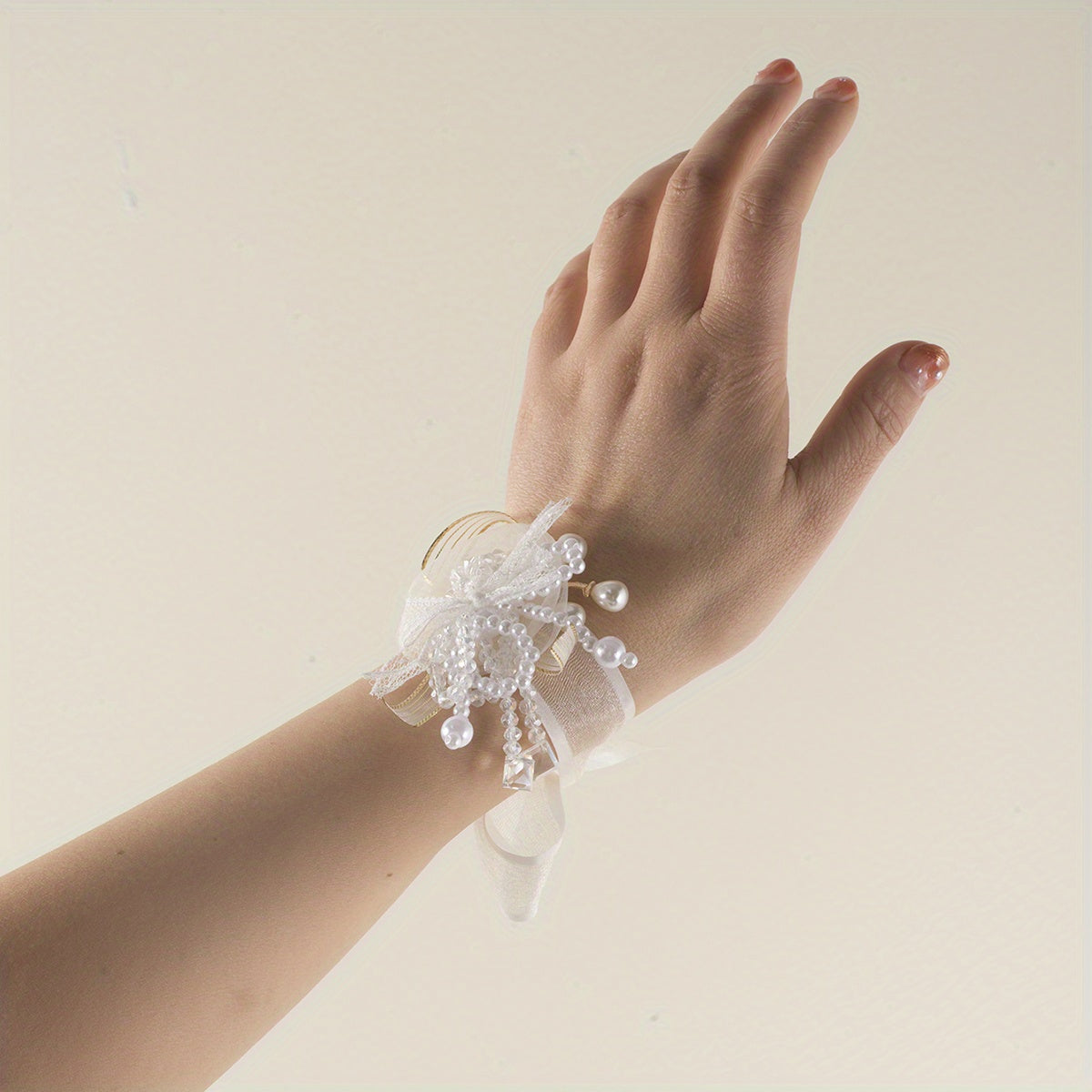 Mesh Bowknot Wristband Faux Pearl Crystal Bridal Wedding Jewelry