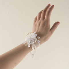Mesh Bowknot Wristband Faux Pearl Crystal Bridal Wedding Jewelry