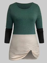 Colorblock Top & Leggings Set Round Neck Casual Outfit