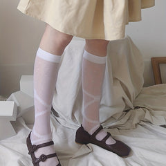 Polka Dot Mesh Calf Socks Lolita Knee High Socks