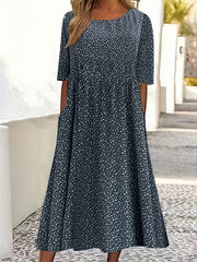 Short Sleeve Ditsy Print Maxi Dress With Pockets