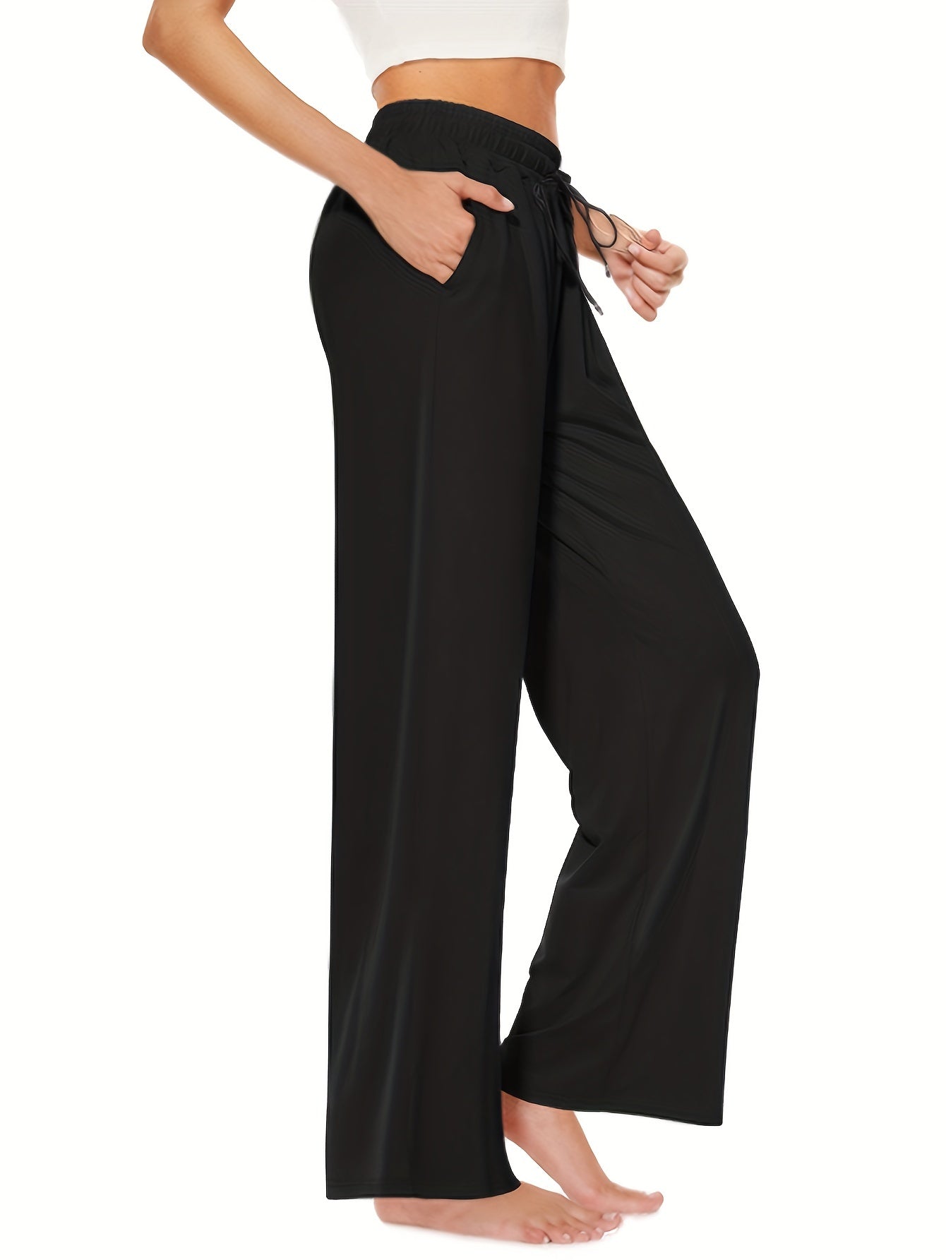 Elastic Waist Yoga Pants Loose Fit High Stretch Sporty Pants