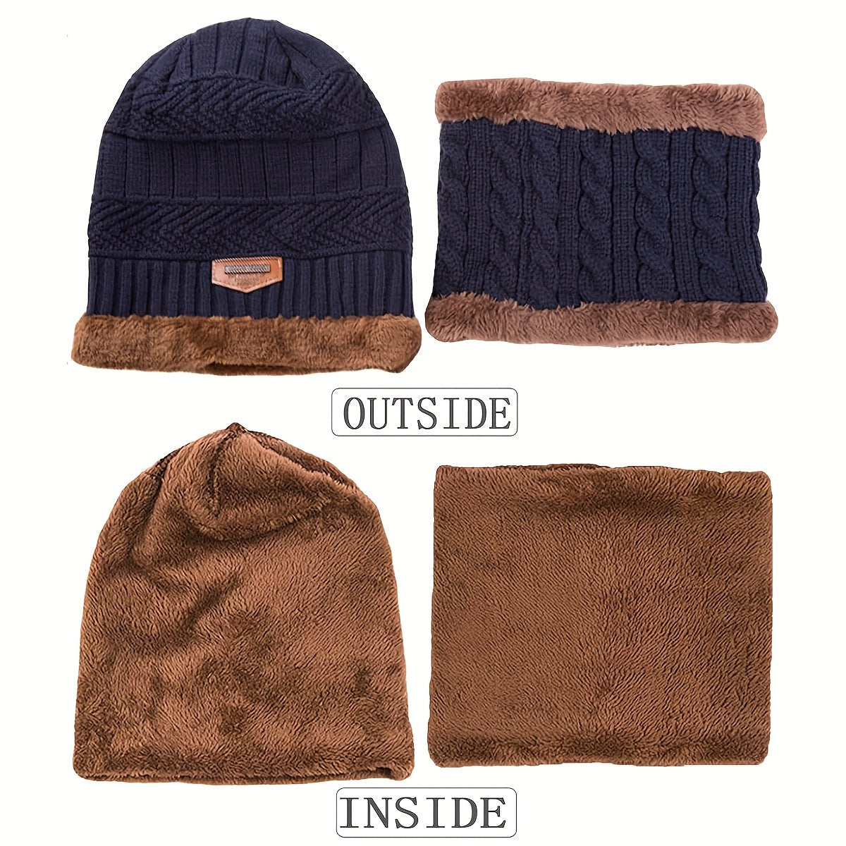 Warm Knit Beanie Hat & Scarf Set with Wool Lining for Men and Women