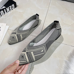 Geometric Knit Ballet Flats Pointed Toe Shoes
