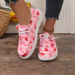 Women's Skate Shoes with Heart & Cupid Pattern Flat Lightweight Lace-up