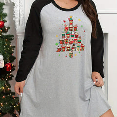 Women's Plus Christmas Tree Raglan Long Sleeve Nightdress