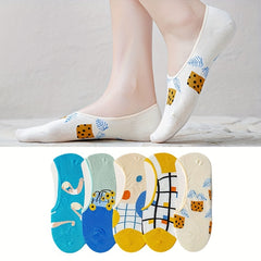 5 Pairs Cartoon Print Socks Low Cut Ankle Socks Women's Stockings
