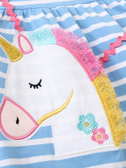 Toddler Girls Unicorn Embroidery Striped Cotton Casual Dress