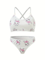 Dinosaur Print Sexy Lingerie Set Women's Plus Medium Stretch