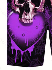 Men's Active Skull & Heart Graphic Shorts with Drawstring