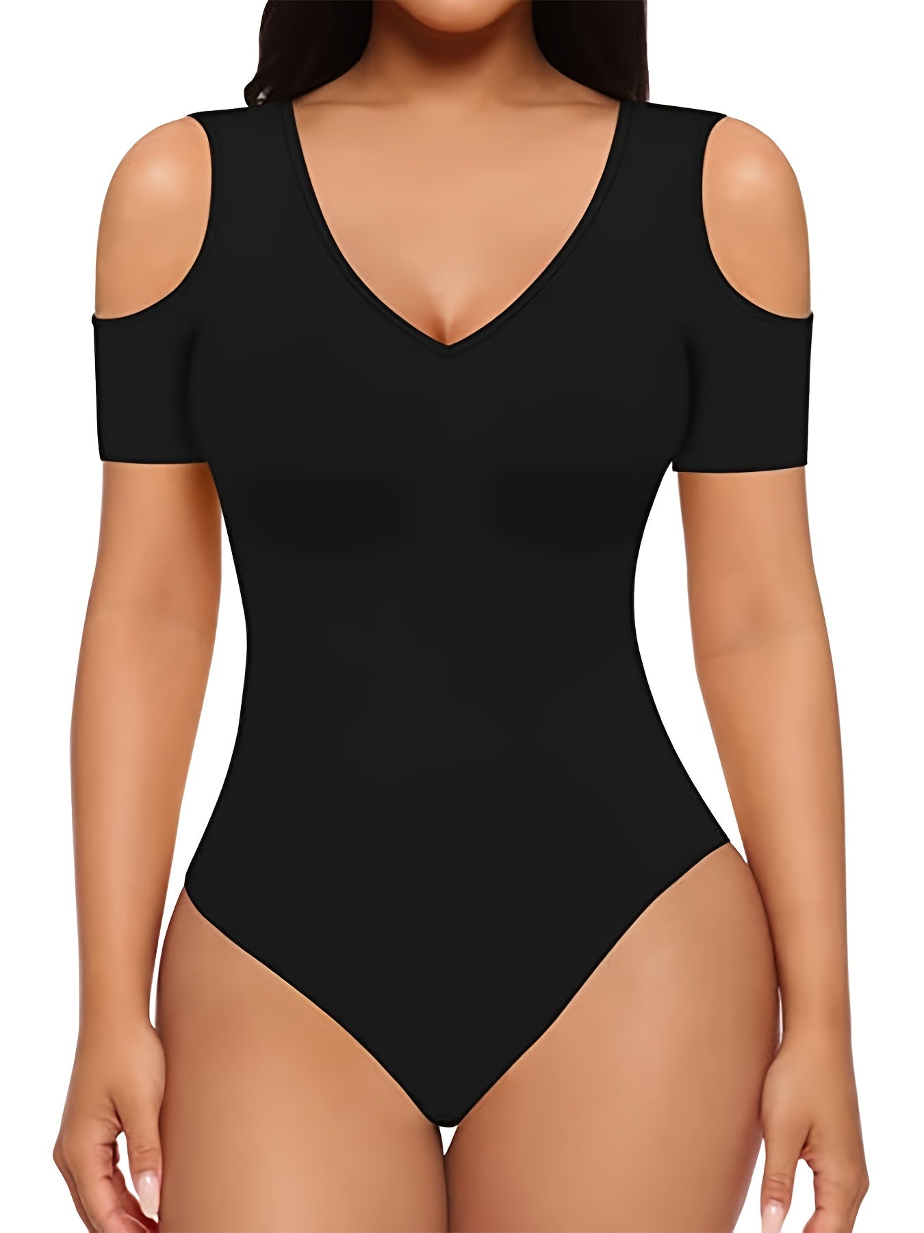 Sexy Cold Shoulder V Neck Bodysuit One Piece Women's Clothing