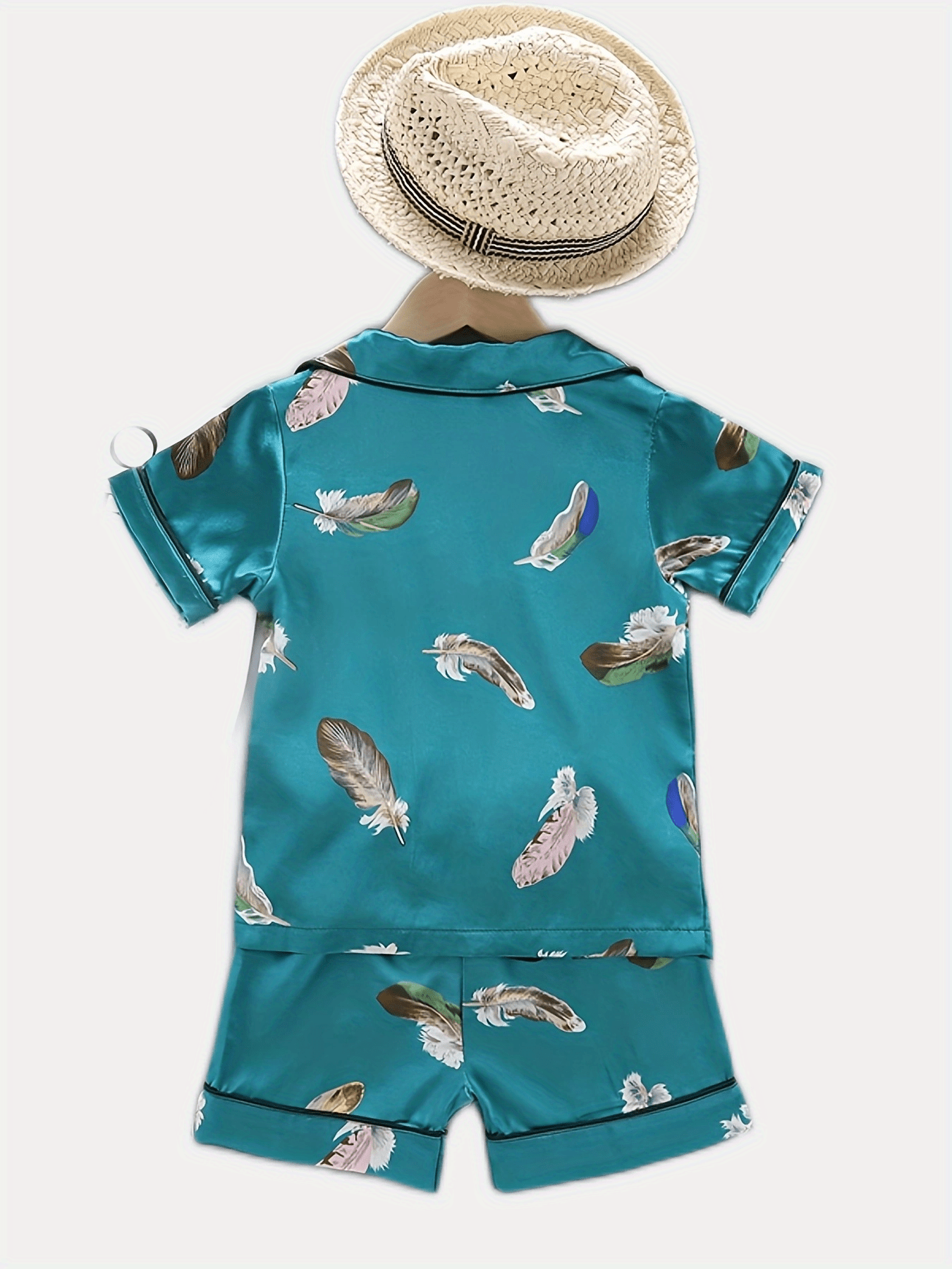 Toddler Girls Feather Graphic Pajama Set Short Sleeve Top & Shorts Sleepwear