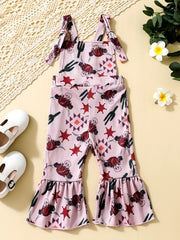 Floral Print Baby Girls Flared Overalls Suspender Bell Bottom Pants