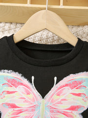 Girl's Butterfly Pattern Hoodie & Sports Pants Set