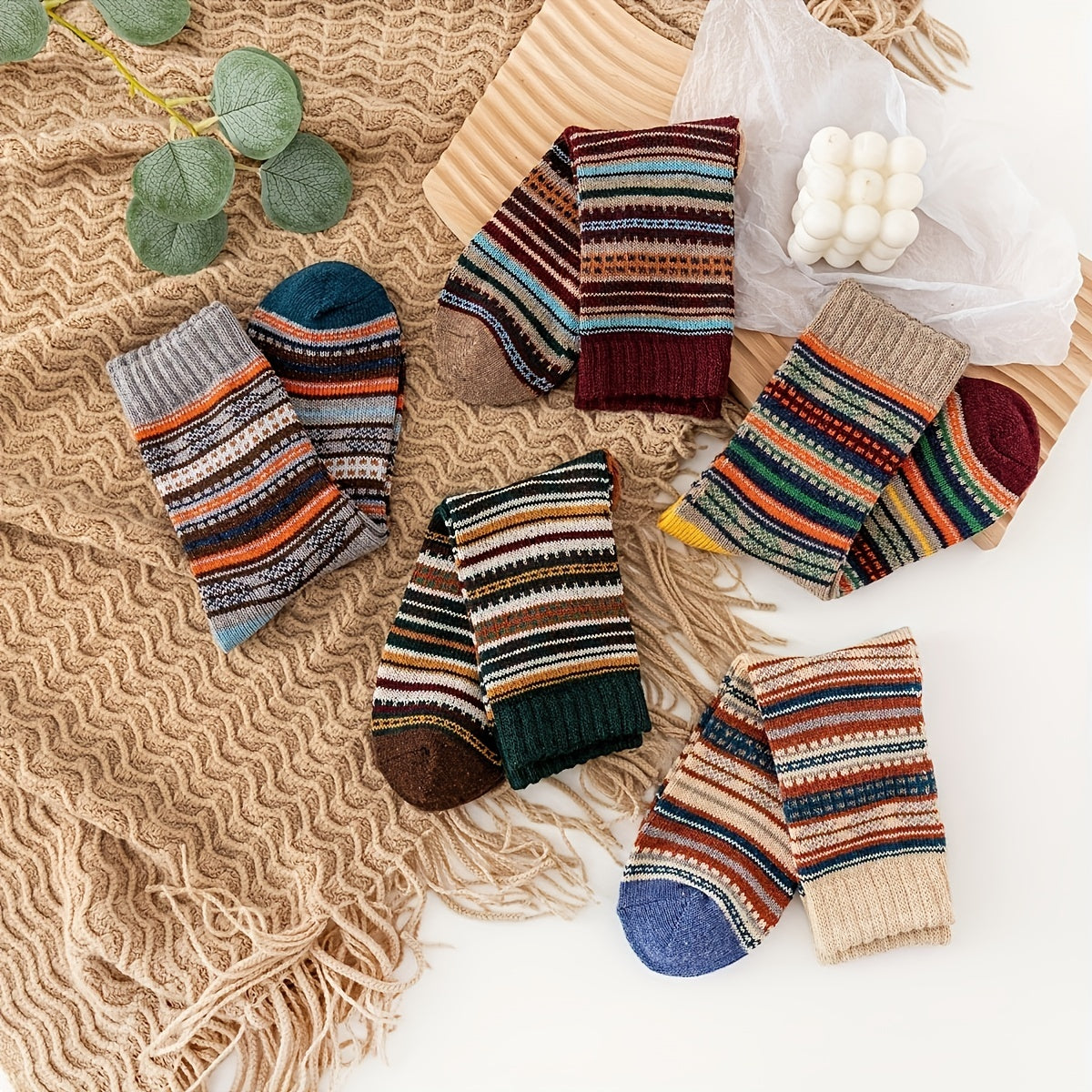 5 Pairs Mixed Outdoor Wool Socks Thick Soft Comfortable Mid Calf
