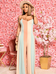 Colorblock Loose Fit Cami Wide Leg Jumpsuit Plus Size