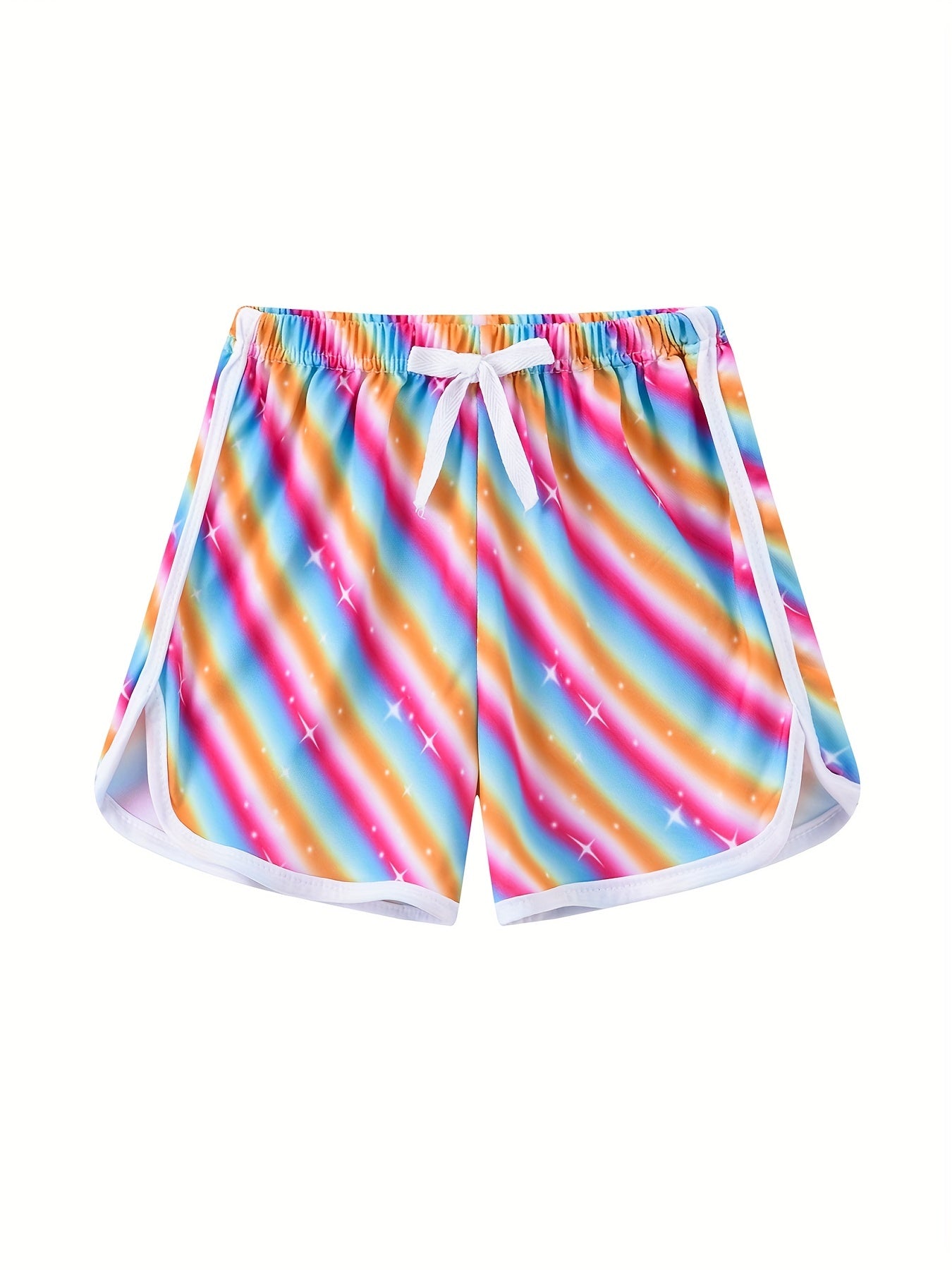 Girls Stars & Rainbow Print Drawstring Pants Casual Sport Shorts