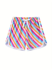 Girls Stars & Rainbow Print Drawstring Pants Casual Sport Shorts