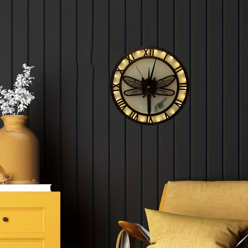 Wooden Carved Craft Nursery Night Light Clock