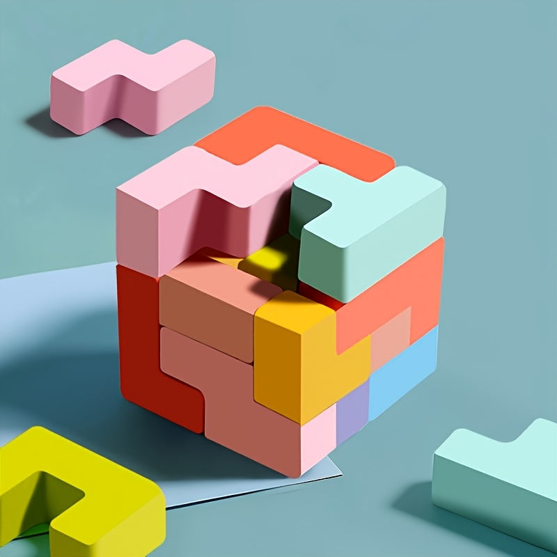 Colorful 3D Wooden Puzzle Blocks for Kids DIY Educational Brain Teaser Toy