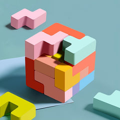 Colorful 3D Wooden Puzzle Blocks for Kids DIY Educational Brain Teaser Toy