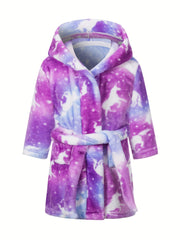 Kid's Tie Dye Flannel Hooded Bathrobe Soft Pajama Girl's Loujsonewear