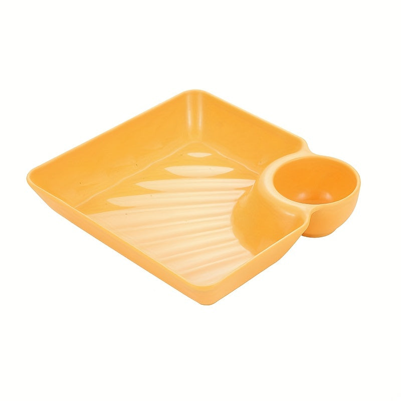 4pcs Dumpling Plates With Sauce Compartment Square Serving Plates
