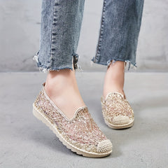Women's Sequins Decor Espadrille Walking Shoes Mesh Flat Casual Sneakers