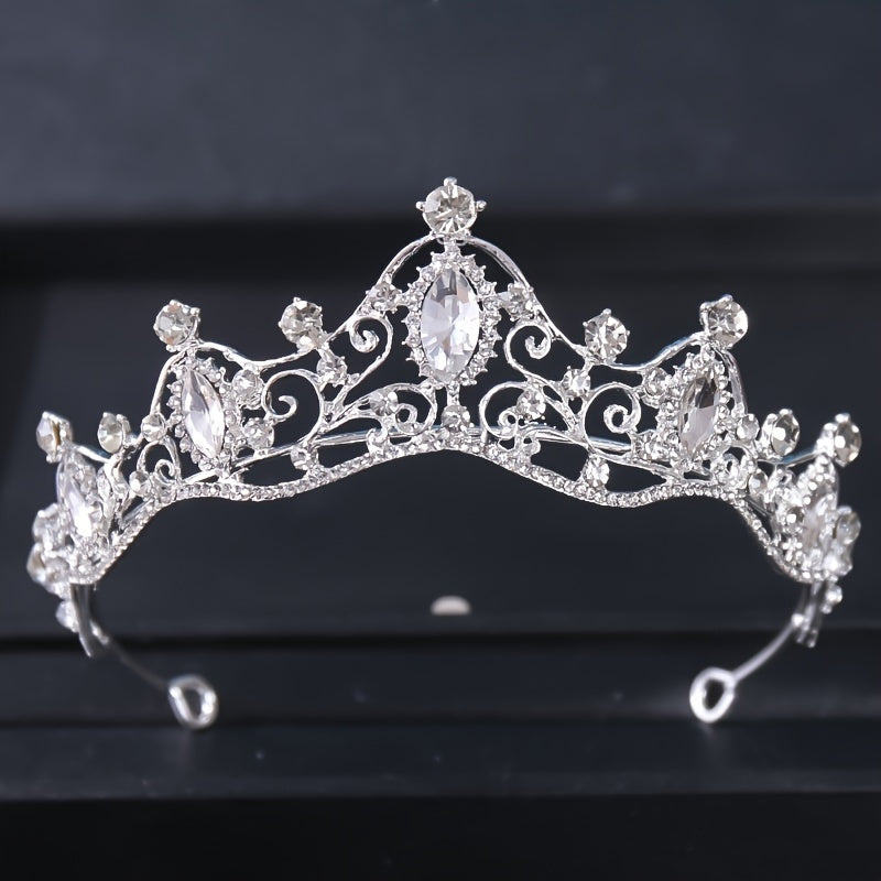 Silvery Crystal Tiara Crown for Women Girls Prom Quinceanera Hair Accessories
