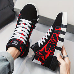 Men's Graffiti Skate Shoes Comfy Anti skid Lace Up Platform Sneakers