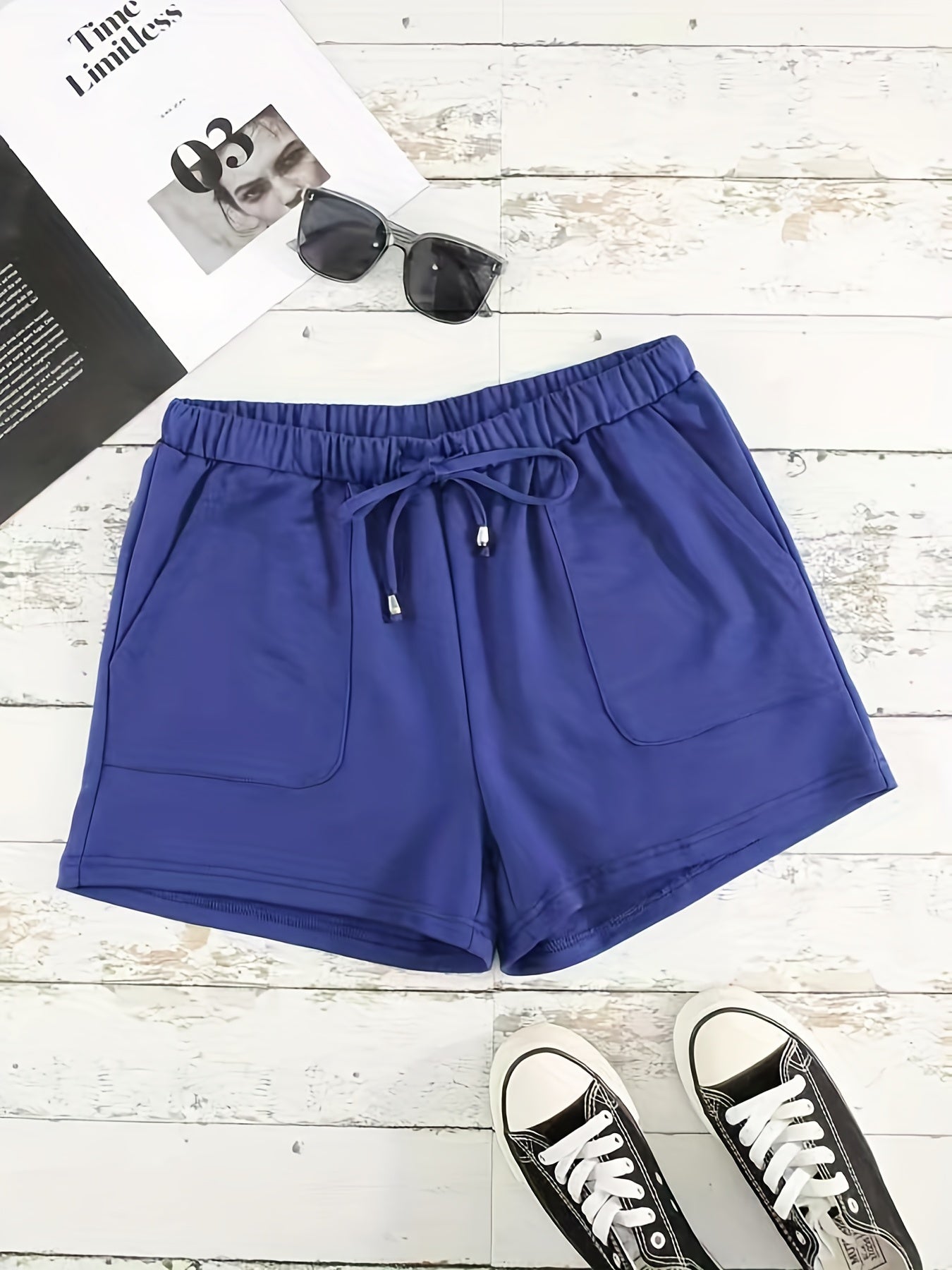 Solid Drawstring Shorts Casual Elastic Waist Summer Shorts