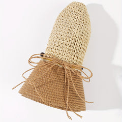Crochet Straw Sun Hat Rope Bowknot Sunscreen Bucket Hat