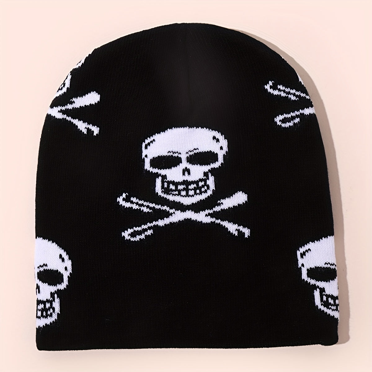 Hip Hop Skull Jacquard Beanie Y2K Knitted Hat Warm Cap
