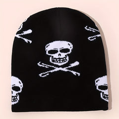 Hip Hop Skull Jacquard Beanie Y2K Knitted Hat Warm Cap