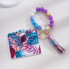 Silicone Beads Bracelet Flower Tassel Keychain For Girls