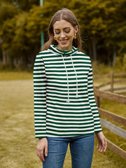 Striped Print Drawstring Pullover Sweatshirt Women's Clothing